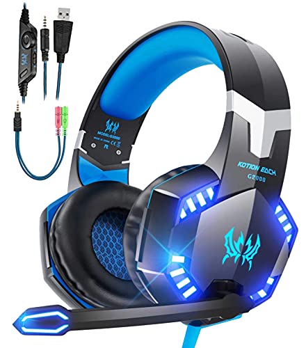 Cascos Gaming PS4,Auriculares Gaming con Micrófono Rotatorio y Nivel de Sonido Envolvente Rico,Orejeras Grandes,Luz RGB,para PS5 Xbox PC Switch Mac