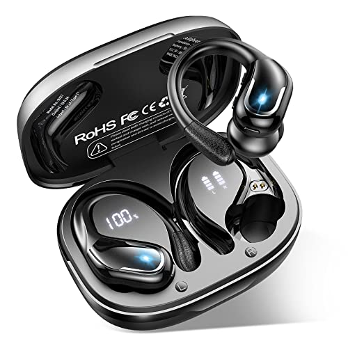 Auriculares Inalambricos, Auriculares Bluetooth 5.3 Deportivos con Llamada ENC HD Micrófono, Cascos Inalambricos 90 Horas de Reproducción, IP7 Impermeable In-Ear Audifonos Deporte Pantalla LED, Negro