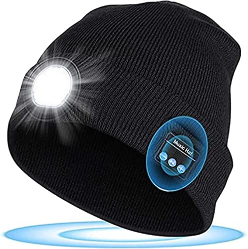 flintronic 5 LED Beanie Hat con luz, LED Iluminado Bluetooth Beanie Cap, USB Recargable inalámbrico Running Hat, para Pesca/Correr/Ciclismo, para Hombres, Mujeres, Niños, Niñas-Negro