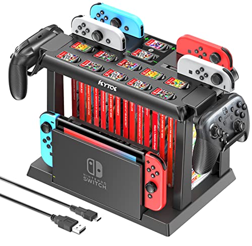 Kytok Soporte Almacenamiento Nintendo Switch/OLED con Cargador Joycon, Torre Almacenamiento para Accesorios Switch, Soporte Organizador Nintendo Switch para Juegos, Mando Pro y TV Dock