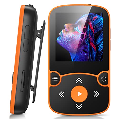 AGPTEK 32GB Clip Reproductor MP3 Bluetooth 5.3, HiFi MP3 Player Portátil Deportivo con Radio FM, Grabación de Voz, Podómetro, Soporta hasta 128 GB, Nanranja