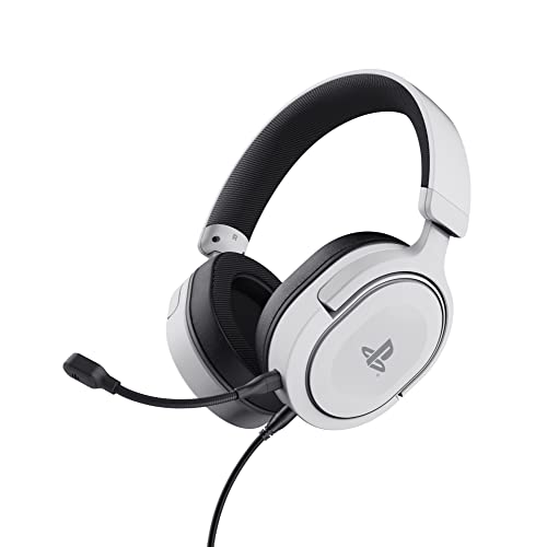 Trust Gaming GXT 498W Forta Cascos PS5 / PS4 Sostenibles, Licencia Oficial para Playstation 5, Drivers de 50 mm, Diadema Regulable, Micrófono Extraíble, Auriculares Gaming, Cable de 1.2 m, Blanco